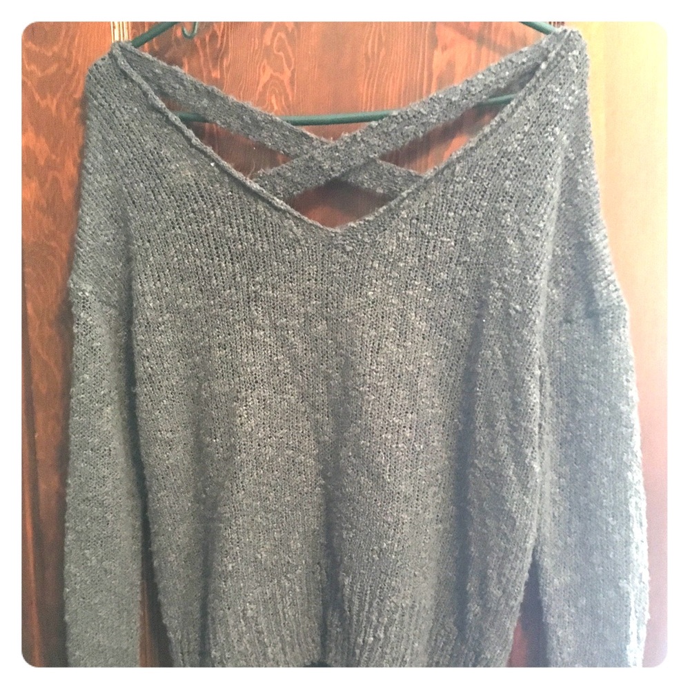 Grey sweater with crisscross open back